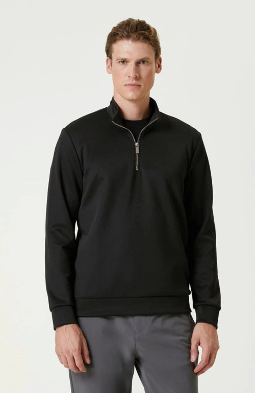 Unisex Uzun Kol Yarım Farmuarlı Yakalı Basic SweatShirt