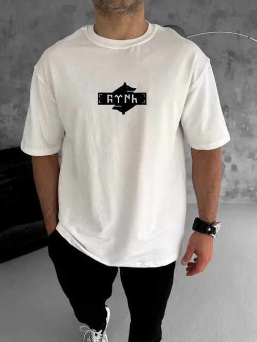 Unisex Bisiklet Yaka Baskılı Double Oversize TShirt
