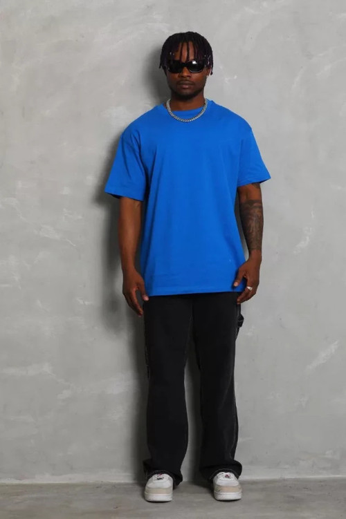 Unisex Oversize Düz Bisiklet Yaka TShirt