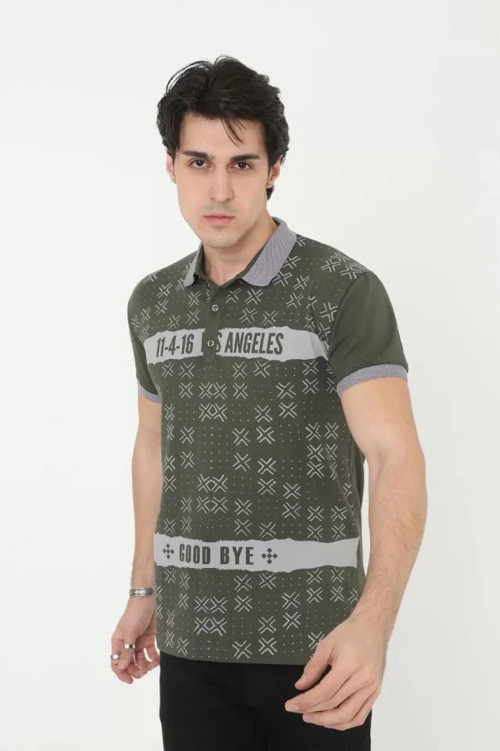 Erkek Yakalı Slim Fit Baskılı TShirt