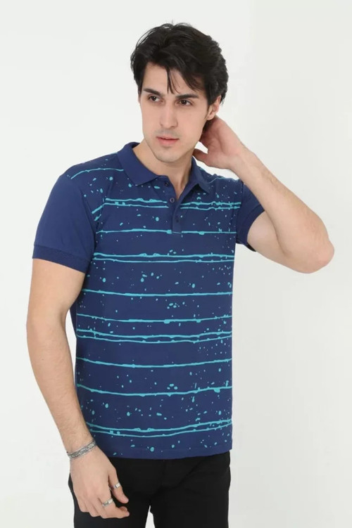 Erkek Yakalı Slim Fit Pike Çizgili TShirt