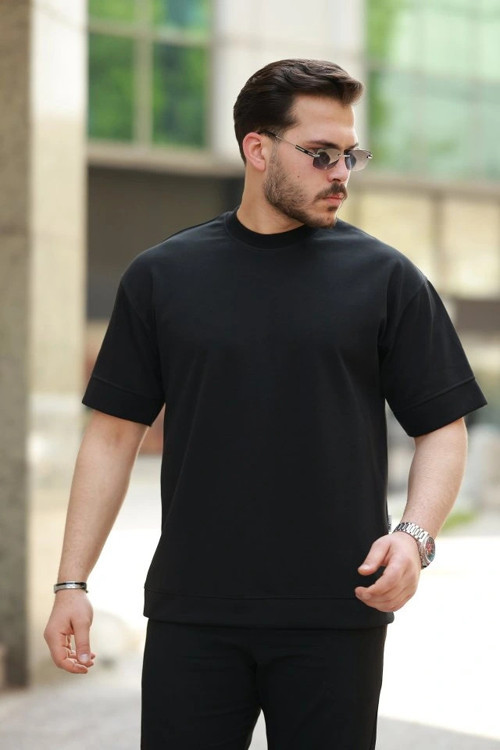 Erkek Basic Oversize Double Face Kumaş Kısa Kollu Tshirt