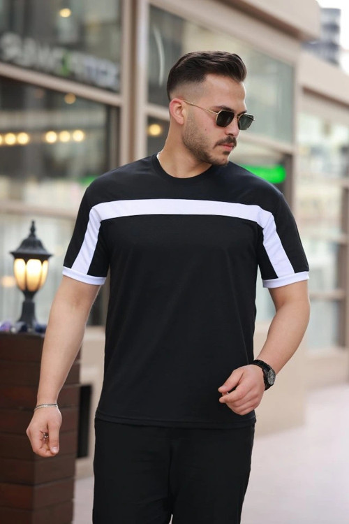 Erkek şerit Detaylı Kısa Kollu Tshirt