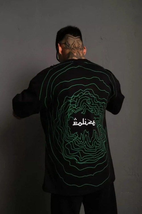 Erkek Bisiklet Yakalı Sırt Baskılı Oversize TShirt