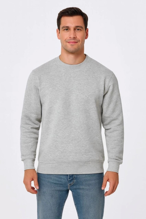 Erkek Üç İplik Düz Bisiklet Yaka SweatShirt