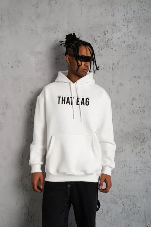 Erkek Kanguru Cep Baskılı Kapüşonlu Sweatshirt