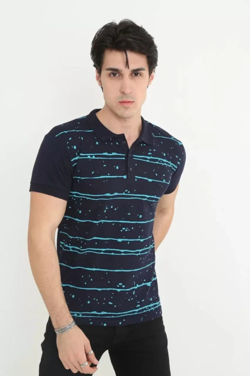 Erkek Yakalı Slim Fit Pike Çizgili TShirt