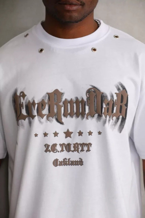 Unisex Kuşgözü Detaylı Baskılı Oversize TShirt