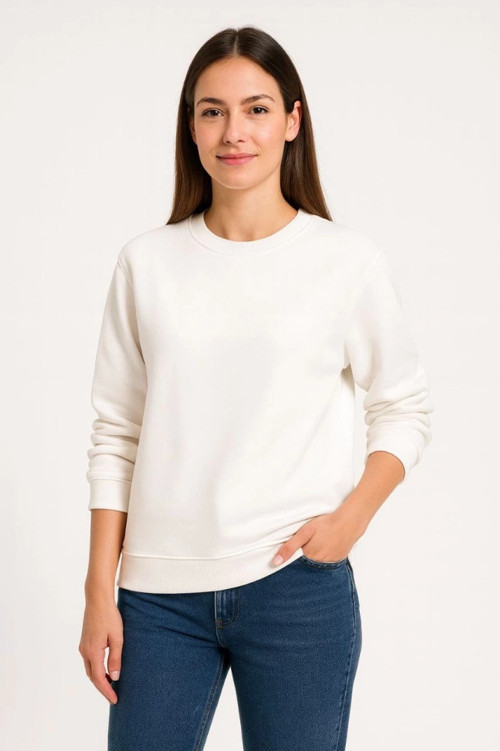 Üç İplik Düz Bisiklet Yaka SweatShirt