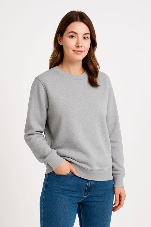 Üç İplik Düz Bisiklet Yaka SweatShirt