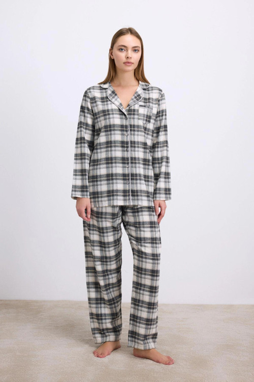 Kareli Flanel Görünümlü Uzun Kollu 2'li Pijama Takımı