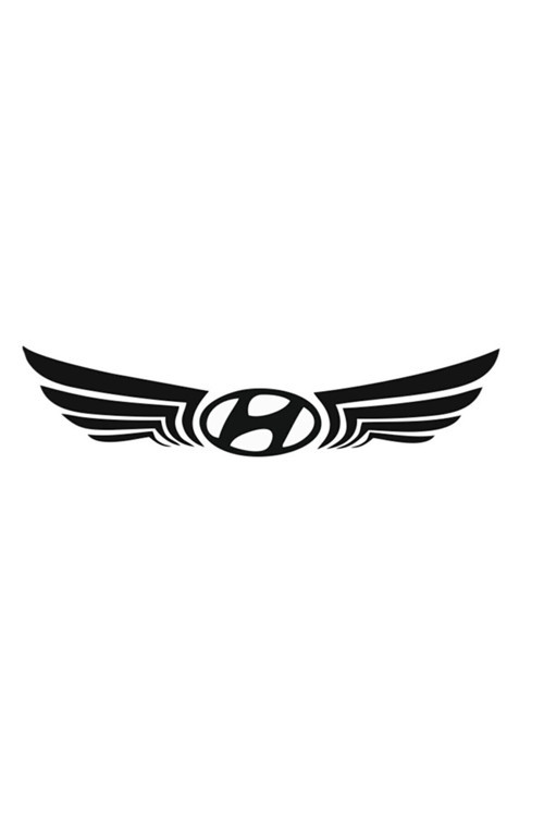 Hyundai İçin Özel Uyumlu Aksesuar Kanatlı Logo Özel Sticker Siyah 24*6 Cm