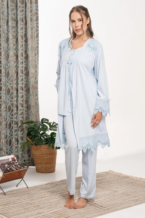 6109 Dantel Detaylı Sabahlıklı Lohusa Pijama Takımı