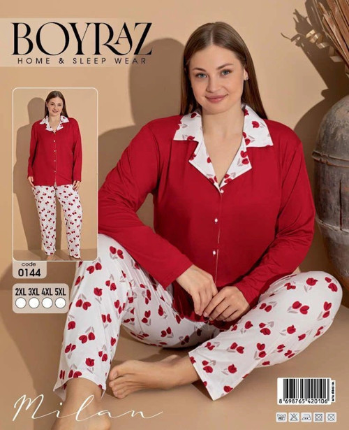 0144 Kadın Milan Battal Uzun Kol Pijama Takımı