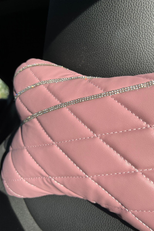 Pudra Kapitone Deri Gümüş Taş Şeritli Boyun Yastığı Araba Yastığı