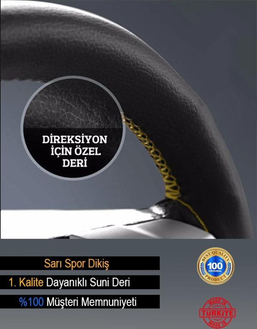 Fiat Siena Özel Süper Deri Direksiyon Kılıfı Dikmeli Sarı Spor Dikiş