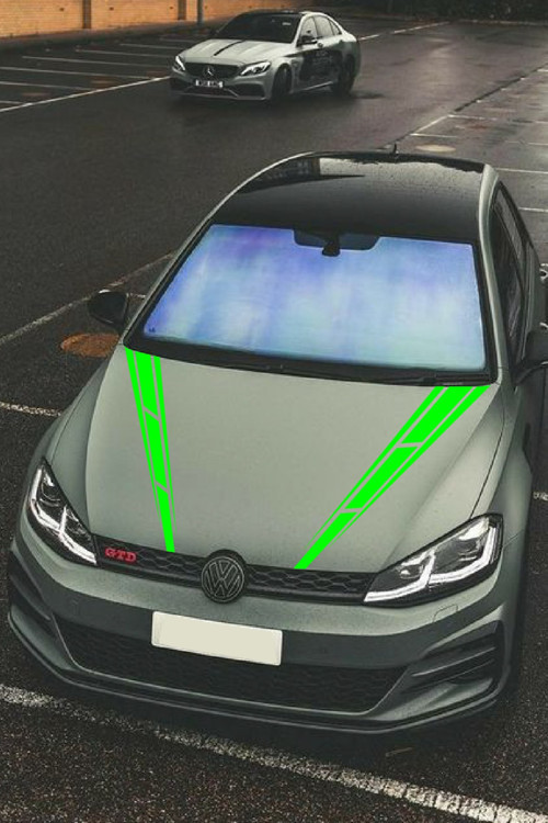 Oto Kaput Özel Sticker Çift Şerit 2 Adet Yeşil 10*60 Cm