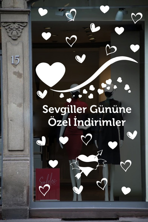 Happy Valentine'S Day Sevgililer Günü Özel Sticker Kalp, Love, I Love You Cam, Duvar Etiket Seti