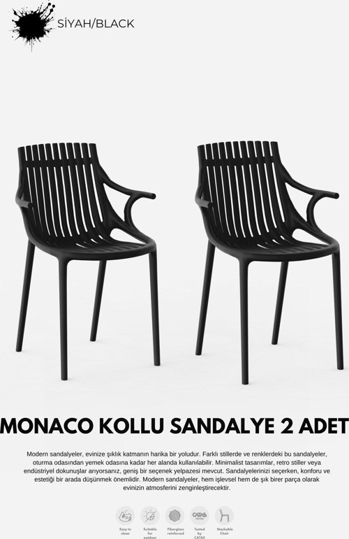 MONAKO KOLLU LÜX CAFE & RESTAURANT SANDALYESİ 2 Li Set