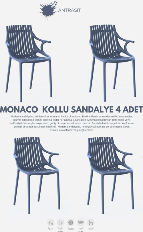 MONAKO KOLLU LÜX CAFE & RESTAURANT SANDALYESİ 4 Lü Set