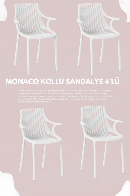 MONAKO KOLLU LÜX CAFE & RESTAURANT SANDALYESİ 4 Lü Set