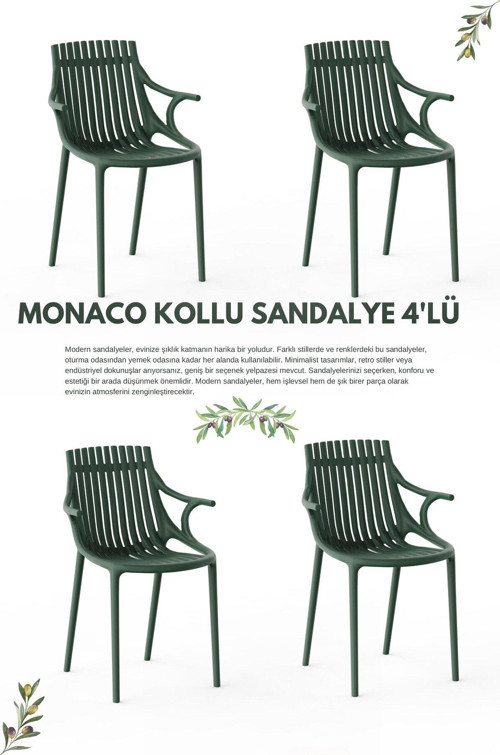 MONAKO KOLLU LÜX CAFE & RESTAURANT SANDALYESİ 4 Lü Set