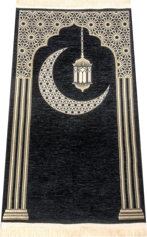 Desenli Şönil Seccade - Siyah Renk