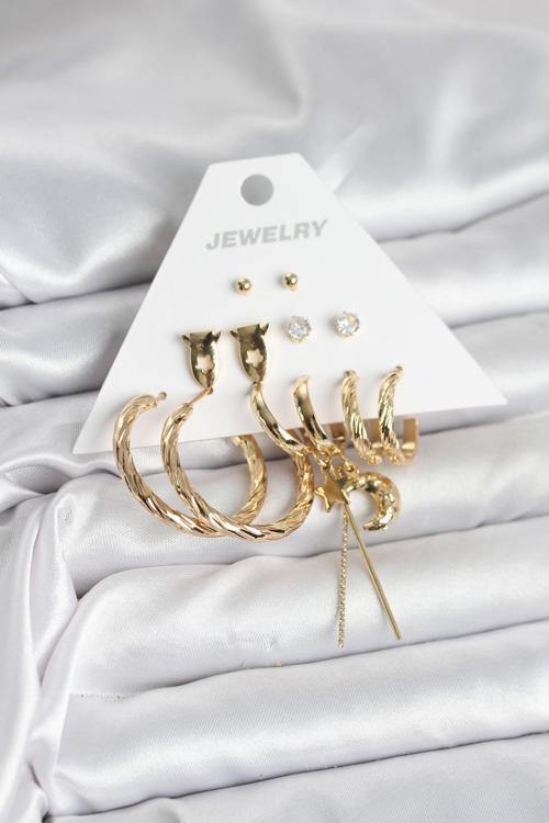 Renk Pirinç 6'Lı Kadın Küpe Seti