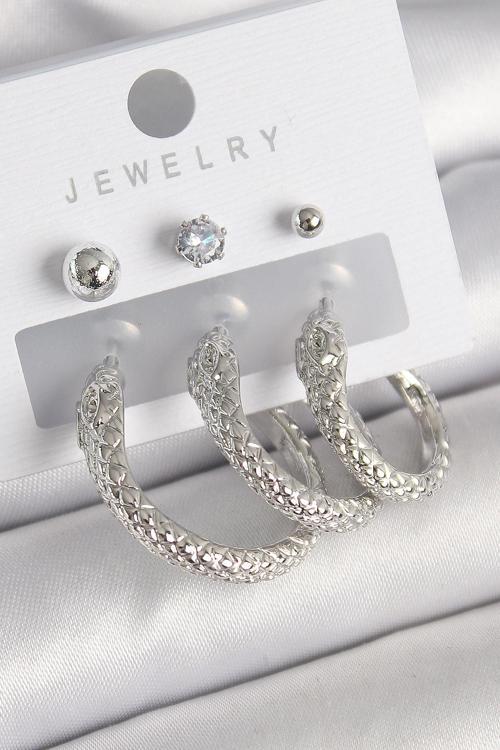 Pirinç Renk Zirkon Taş Detaylı Halka Yılan Kadın Küpe Seti