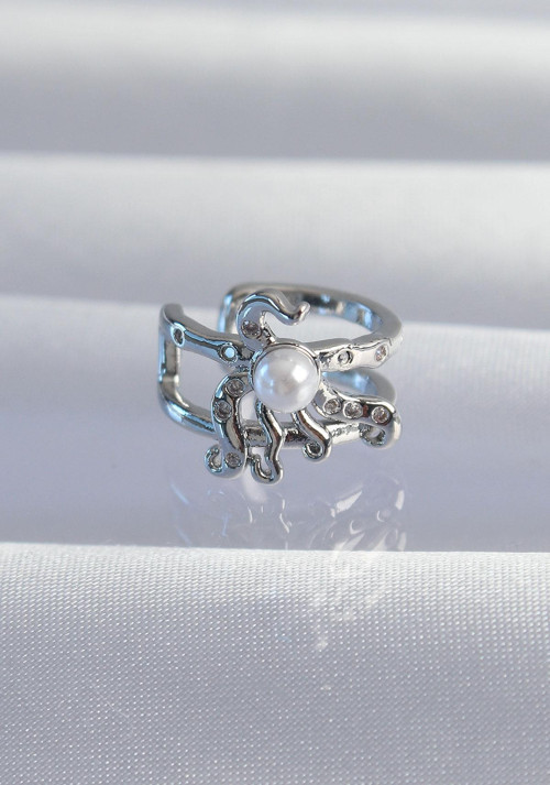 Pirinç Gümüş Renk İncili Ahtapot Earcuff Küpe