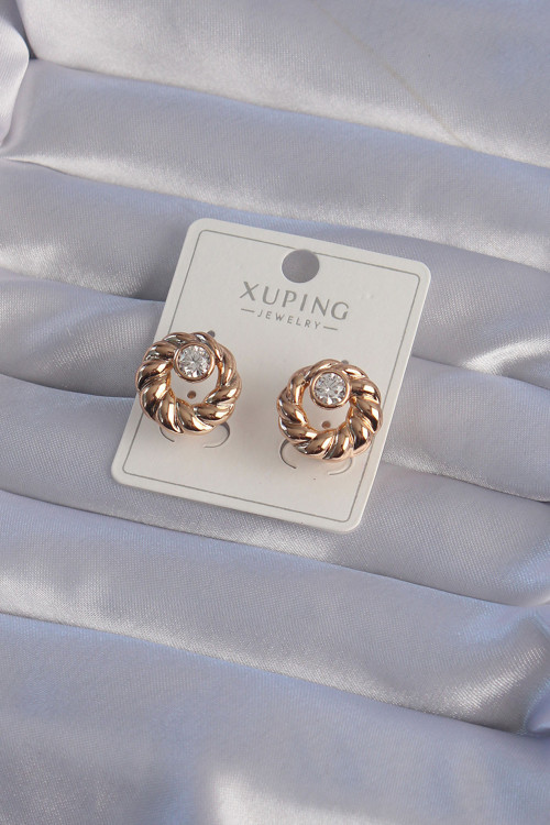 Xupi̇ng Rose Renk Oval Zirkon Taşlı Burgu Küpe