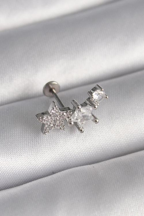 316L Çelik Gümüş Renk Zirkon Taşlı Yıldız Tragus Piercing