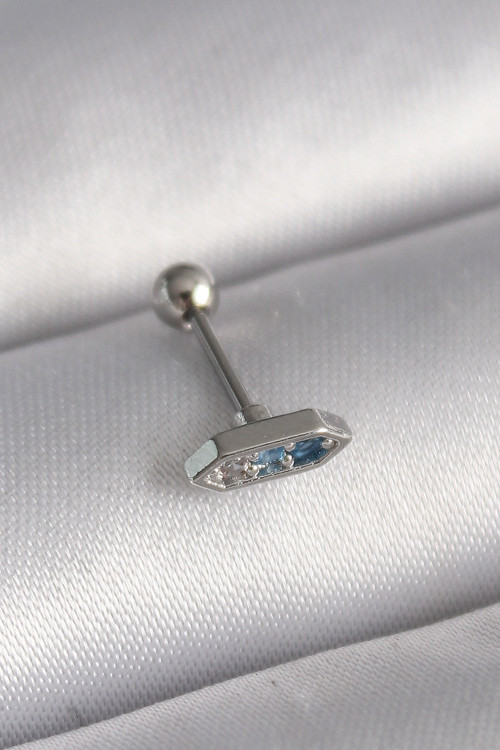 316L Çelik Gümüş Renk Zirkon Taşlı Tragus Piercing