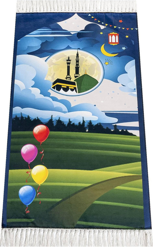 Dijital Baskılı Çocuk Seccadesi - Balonlu Kabeli - 44 X 78 cm