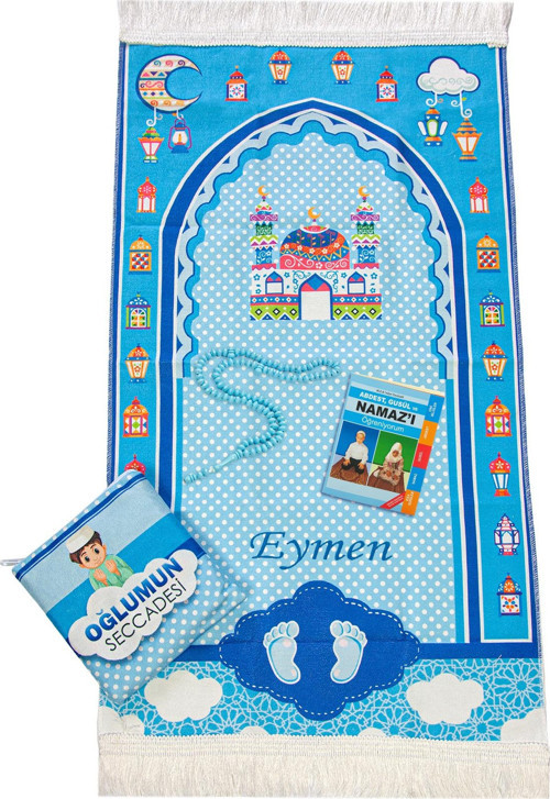 Çantalı Erkek Çocuk İsimli Seccade, Tesbih, Namaz Öğreniyorum Kitabı Seti