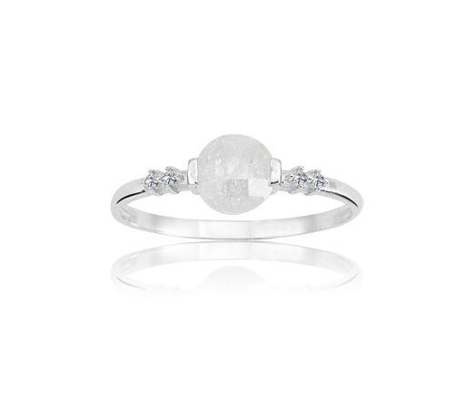 Gümüş Yüzük - Yuvarlak Beyaz Kristal Gümüş Yüzük