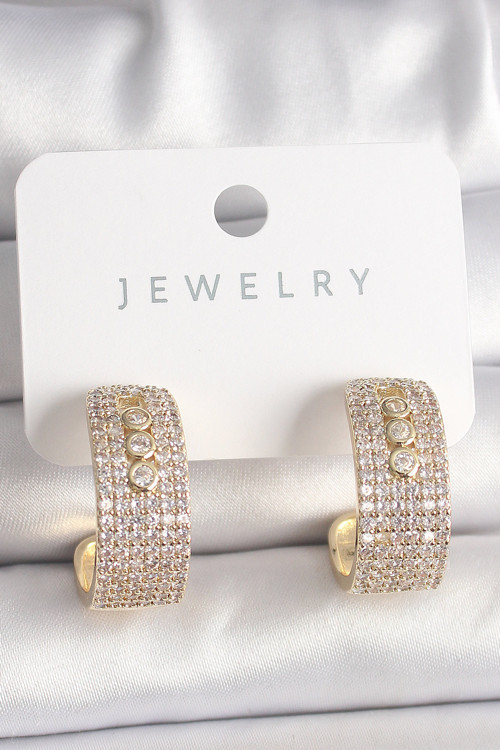 Pirinç Renk Zirkon Taşlı Halka Messika Kadın Küpe