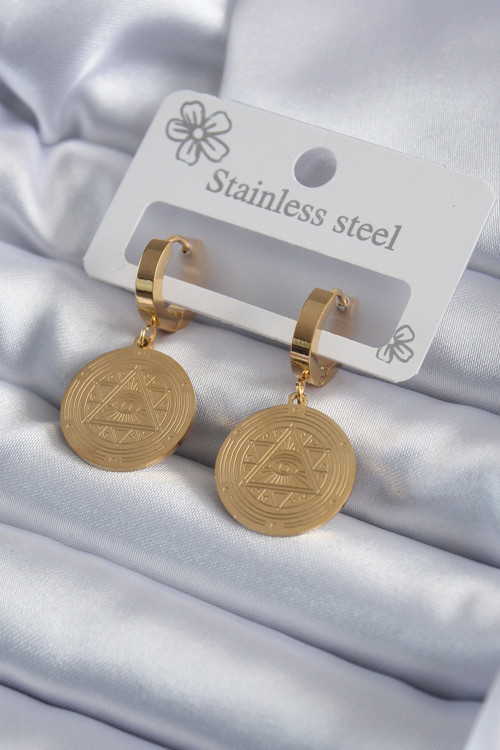 316L Çelik Renk Pentagram İşleme Kadın Küpe