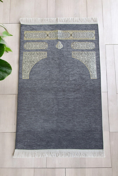 Kabe Desenli Örgü Püsküllü Şönil Seccade Gri