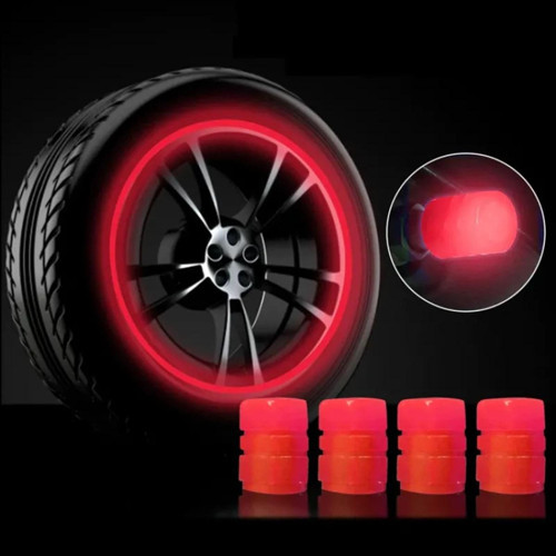 Fosforlu Floresan Led Yeşil Pilsiz Araba Motorsiklet Lastik Sibop Kapaği (2 Adet) Kırmızı