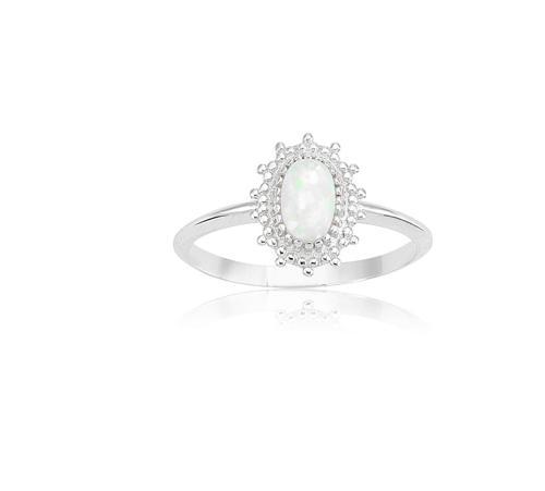 Gümüş Yüzük - 0.80 Karat Vintage Güverseli Minimal Oval Opal Taşlı Tasarım 925 Ayar Gümüş Yüzük