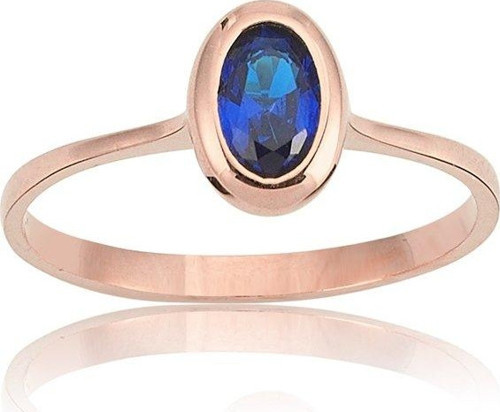 Gümüş Yüzük - 0.60 CT Oval Safir 925 Ayar Gümüş Tektaş Yüzük- Oval Safir 925 Ayar Tektaş Gümüş Yüzük