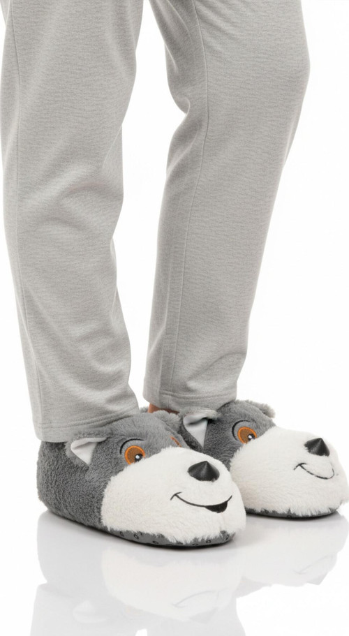 Gri Köpek Desenli Unisex Panduf 26K001