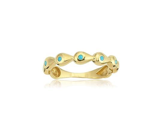 Gümüş Yüzük - Firuze Taşlı Damla Sıralı Gümüş Yüzük-925 Ayar Hediye Gümüş Yüzük