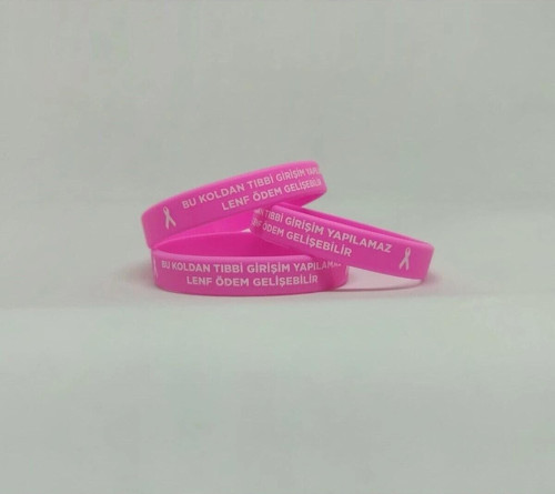 Silikon Meme Kanseri Farkındalık Bilekliği - Lenf Ödem Bilekliği - Uyarı Bilekliği 1 Adet