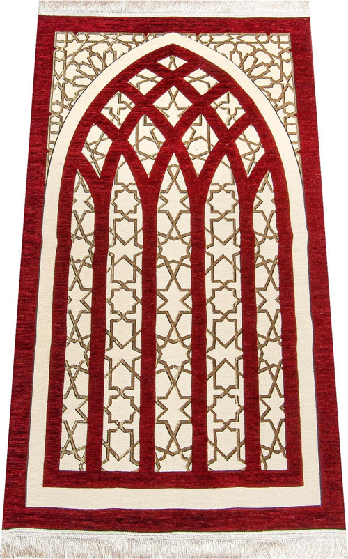 Yıldız Desenli Şönil Seccade - Kırmızı