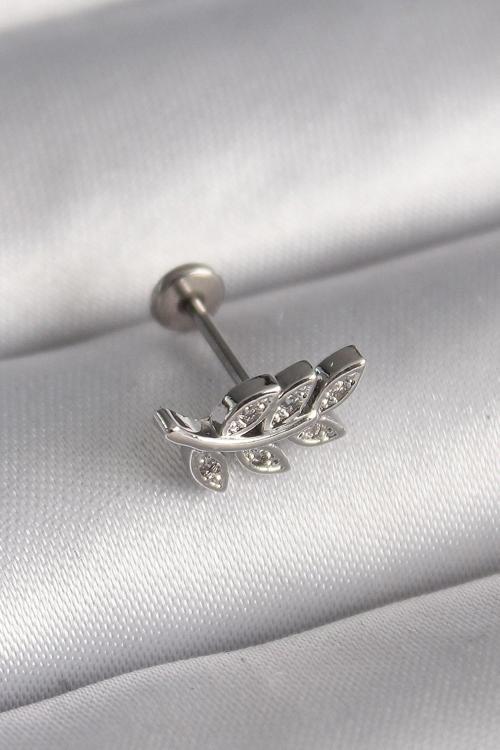 316L Çelik Gümüş Renk Dal Zirkon Taş Detaylı Tragus Piercing
