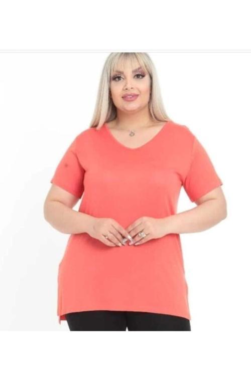 Kadın Büyük Beden Narçiçeği V Yaka Bluz