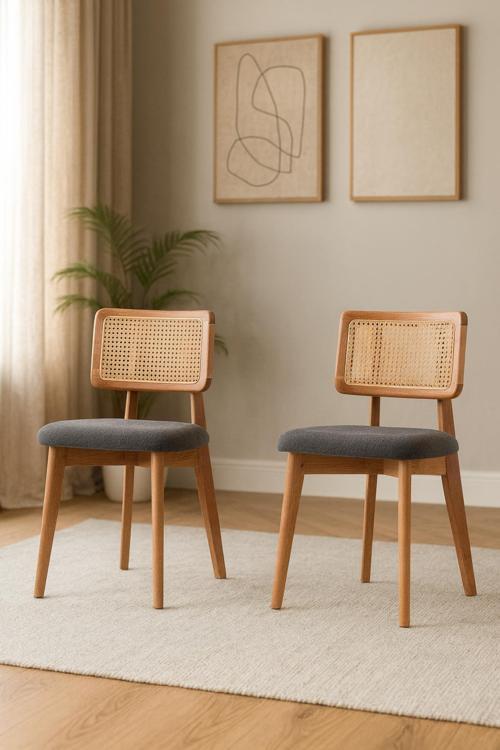 Atolye Casa Punto Sandalye Naturel Antrasit Kumaş 2 Adet