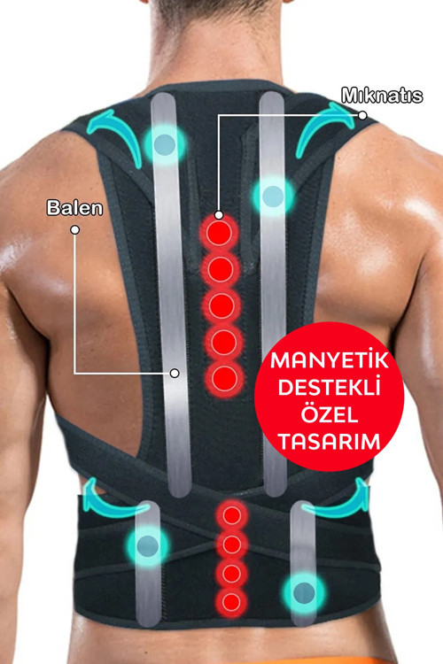 Balenli Manyetik Dik Duruş Korsesi Medikal Kamburluk Önleyici Sırt Bel Kadın Erkek Ayarlanabilir